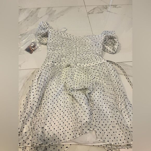 Self-portrait white crinkle chiffon dot mini dress #9 - Picture 8 of 12